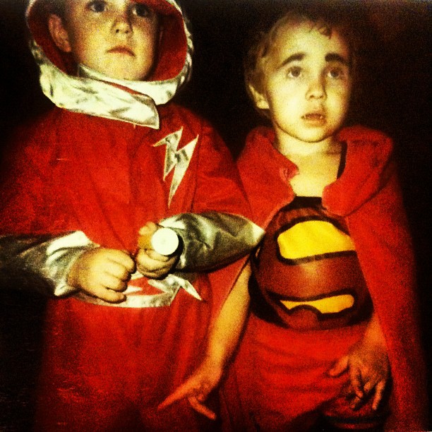 Dressed up like superman with huge eyebrows and I'm pointing at my cousins junk. #HalloweenRocks